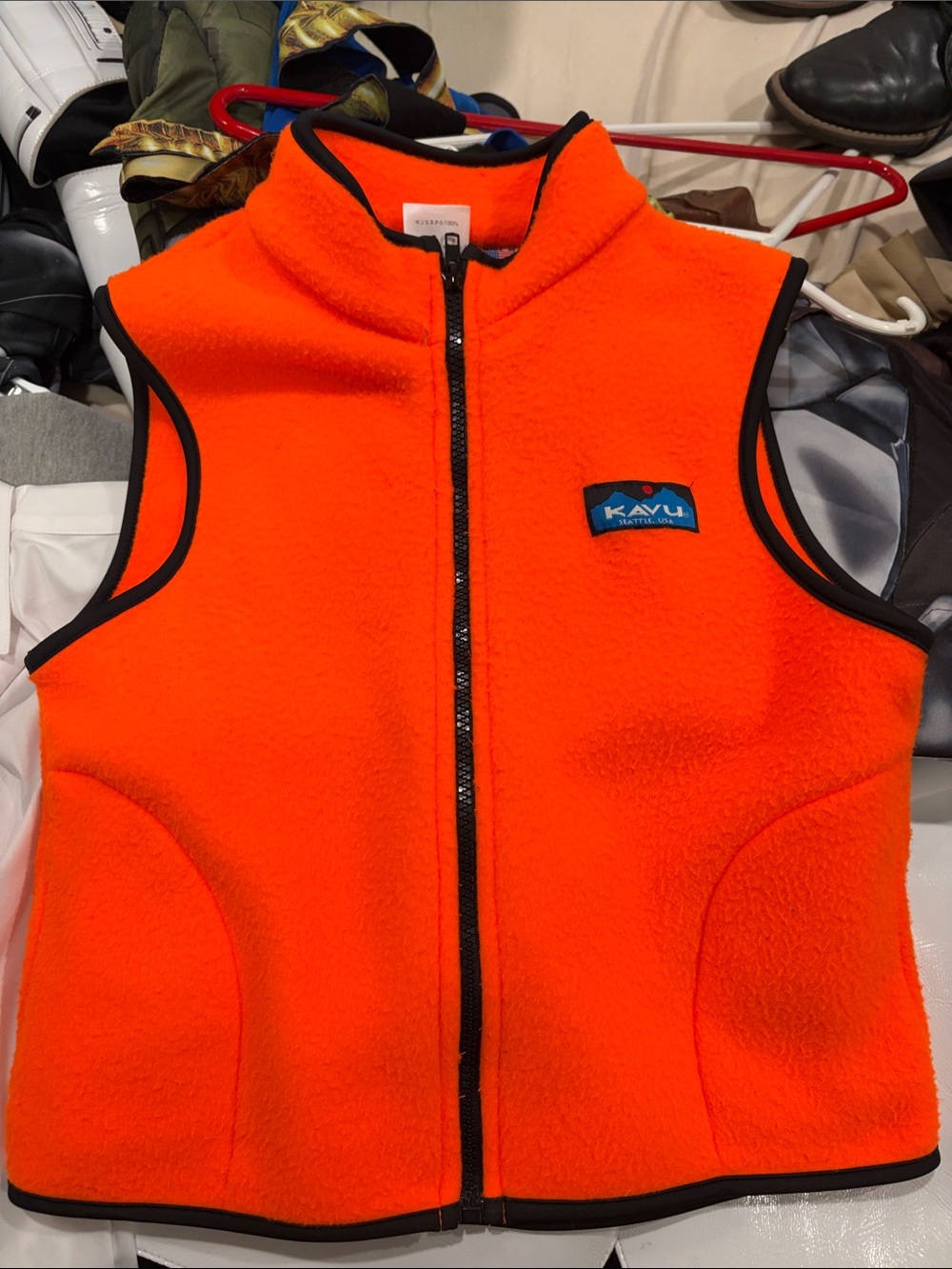 Kavu Neon Orange Fleece Vest with Black Trim